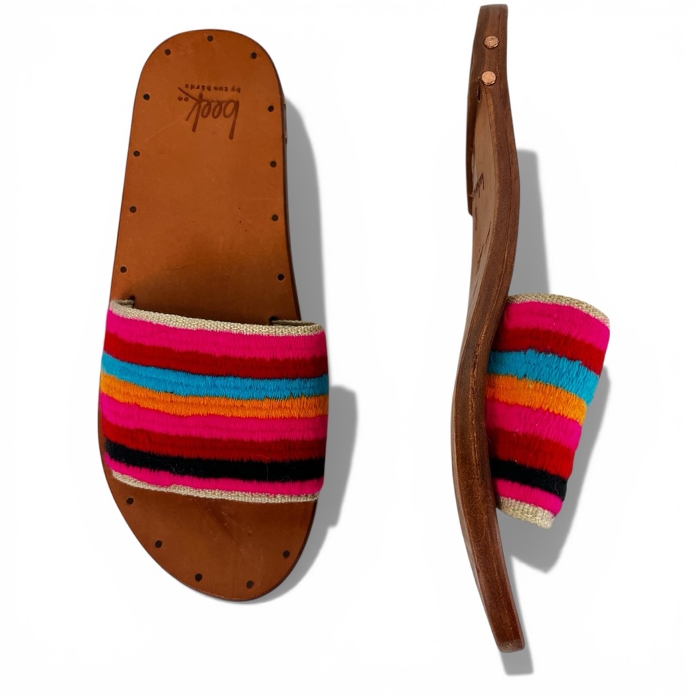 beek Multicolor Striped Slide Sandals in Pink, Turquoise & Tan - Picture 2 of 8